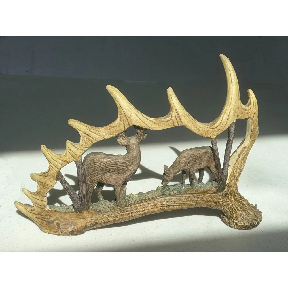 Deer Antler With Deer In The Woods Resin 11.25